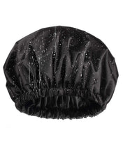 Load image into Gallery viewer, Black Adjustable X-Large Shower Cap, Satin Lined shower Bonnet - waterproof reusable hair cap