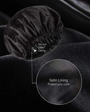 Load image into Gallery viewer, Black Adjustable X-Large Shower Cap, Satin Lined shower Bonnet - waterproof reusable hair cap