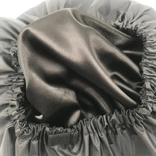 Load image into Gallery viewer, Black Adjustable X-Large Shower Cap, Satin Lined shower Bonnet - waterproof reusable hair cap