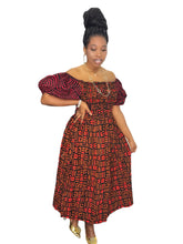 Load image into Gallery viewer, Off-Shoulder Ankara Midi Ama Dress – One Size Fits S/M/L