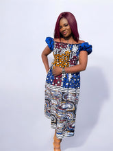 Load image into Gallery viewer, Off-Shoulder Ankara Midi Ama Dress – One Size Fits S/M/L