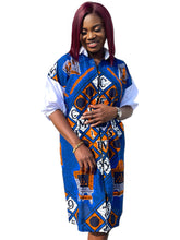 Load image into Gallery viewer, Zip-Up Ankara Shirt Dress – 001 - Blue & Orange Print