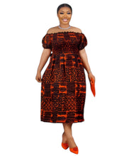 Load image into Gallery viewer, Off-Shoulder Ankara Midi Ama Dress – One Size Fits S/M/L