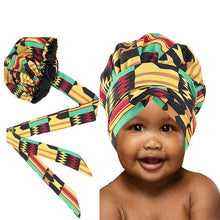 Load image into Gallery viewer, Kids Satin Hair Bonnet Sleep Cap with elastic and extra long tie band
