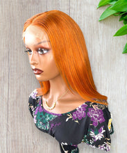 Load image into Gallery viewer, 4x4 Beginner Friendly Ginger Straight Bob Transparent Lace Human Hair Wig180% Density