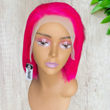 Load image into Gallery viewer, Pink Colored Straight Bob Transparent Lace Human Hair Wig 13x4 free Part 180% Density