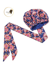 Load image into Gallery viewer, Large Satin Hair Bonnet Sleep Cap with elastic and extra long tie band