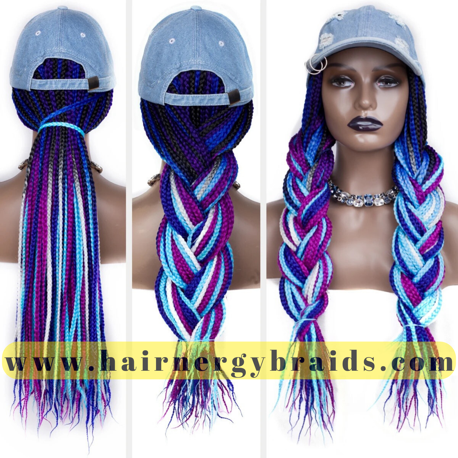 Braided Hat Wig Summer Hat Baseball Hat Braid Cap Blue