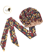 Load image into Gallery viewer, Large Satin Hair Bonnet Sleep Cap with elastic and extra long tie band