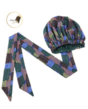 Load image into Gallery viewer, Large Satin Hair Bonnet Sleep Cap with elastic and extra long tie band