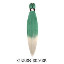 Load image into Gallery viewer, Hairnergy Braids Pre-Stretched 56'' Braiding Hair Extensions Ombre (color Green/Silver)