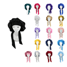 Load image into Gallery viewer, Women Big Large Braid Hair Head Wrap Satin Bonnet YELLOW -Bonnet With Tie Edge Band Adjustable Straps Wide Band Night Sleep Cap
