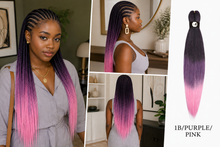 Load image into Gallery viewer, Hairnergy Braids Pre-Stretched 56'' Braiding Hair Extensions Ombre (color 1B/Purple/Pink)
