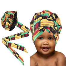 Load image into Gallery viewer, Kids Satin Hair Bonnet Sleep Cap with elastic and extra long tie band
