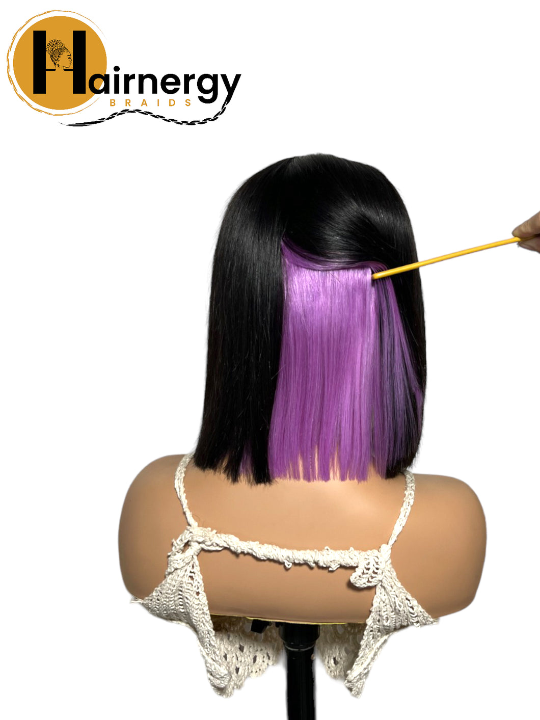 Black/Purple Wear & Go Glueless Straight Bob Wigs 180% Density 4×6 HD Lace Closure Wig Human Hair