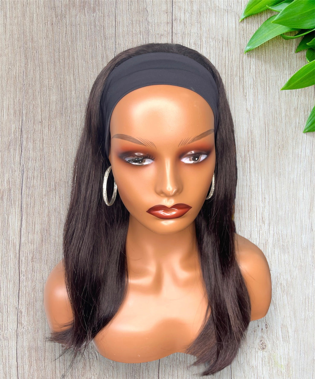 Wear & Go Straight Headband Human Hair Wig 150% Density No Glue Needed Natural Black
