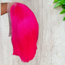 Load image into Gallery viewer, Pink Colored Straight Bob Transparent Lace Human Hair Wig 13x4 free Part 180% Density
