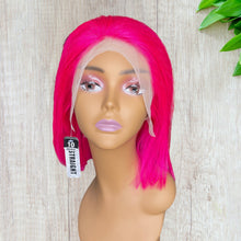 Load image into Gallery viewer, Pink Colored Straight Bob Transparent Lace Human Hair Wig 13x4 free Part 180% Density

