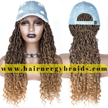 Load image into Gallery viewer, Braided Hat Wig | goddess Summer Hat | Baseball Hat Braid locs Cap - Blue Baseball Hat + 1/27 river locs
