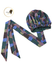 Load image into Gallery viewer, Large Satin Hair Bonnet Sleep Cap with elastic and extra long tie band
